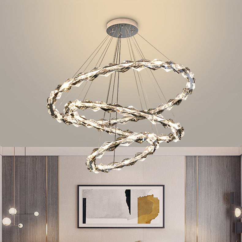Moderner minimalistischer runder LED-Kronleuchter aus Kristalleisen für Wohnzimmer 