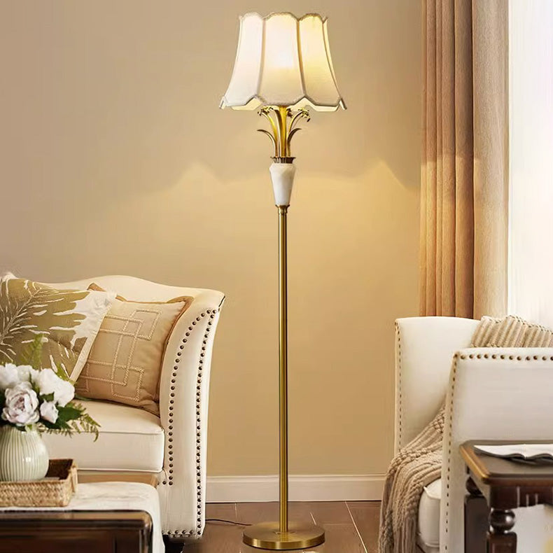 Abat-jour en tissu de luxe contemporain Jade Base sculptée en cuivre 1 lumière Lampadaire pour maison ou bureau 
