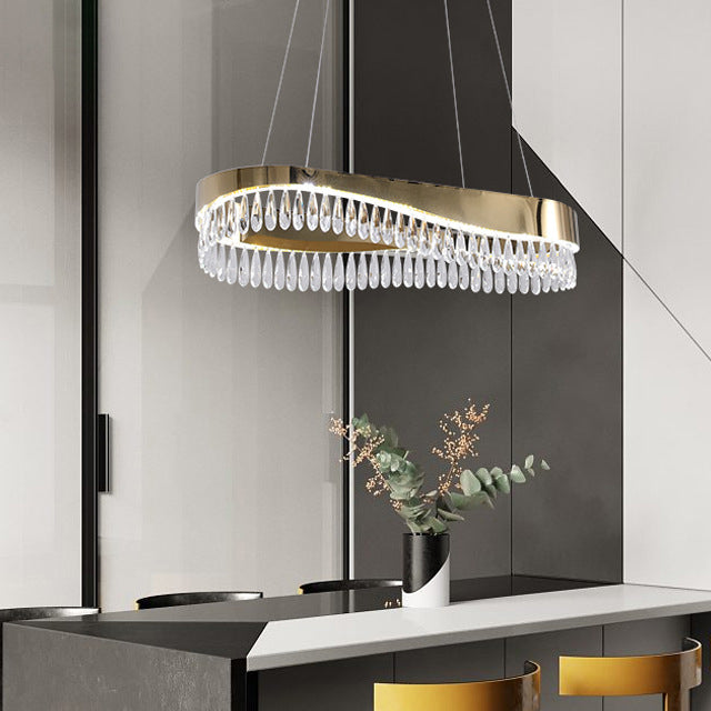 Moderne Luxus Teardrop Edelstahl Kristall LED Kronleuchter Für Wohnzimmer 