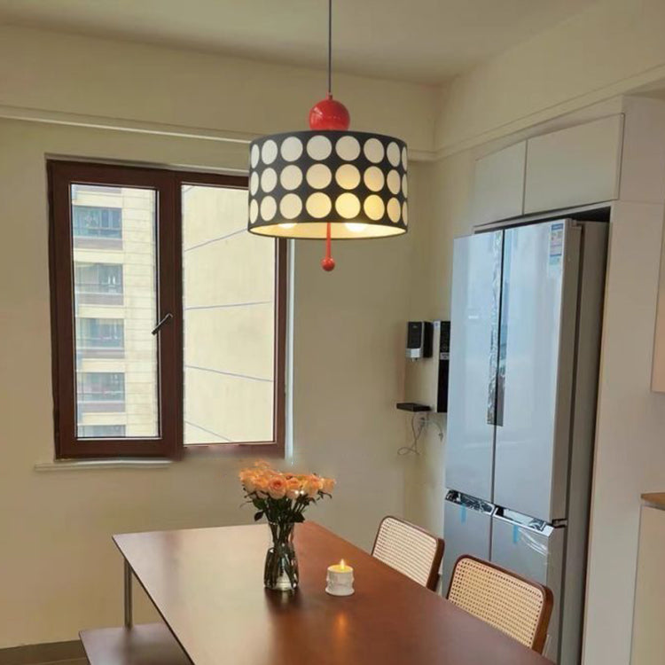 Contemporary Retro Drum Checkerboard Faux Leather Lampshade 3-Light Pendant Light For Dining Room