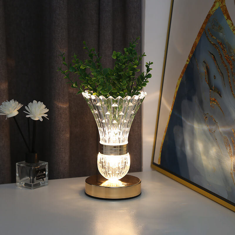 Lampe de table USB LED à base de matériel en forme de vase acrylique créatif nordique 