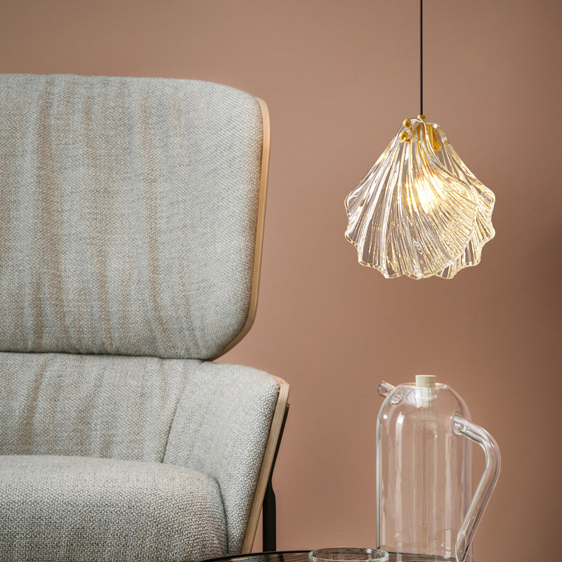 Moderne minimalistische Shell alle Kupfer Glas 1-Licht Pendelleuchte für Schlafzimmer 