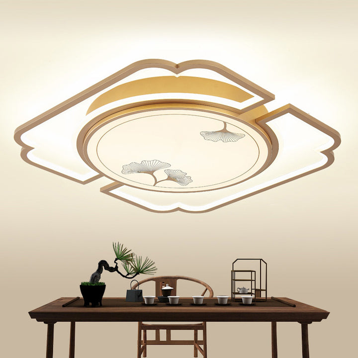 Luz de techo LED semiempotrada de hierro, aluminio, acrílico, redonda, rectangular, cuadrada, hoja de ginkgo china tradicional para sala de estar 
