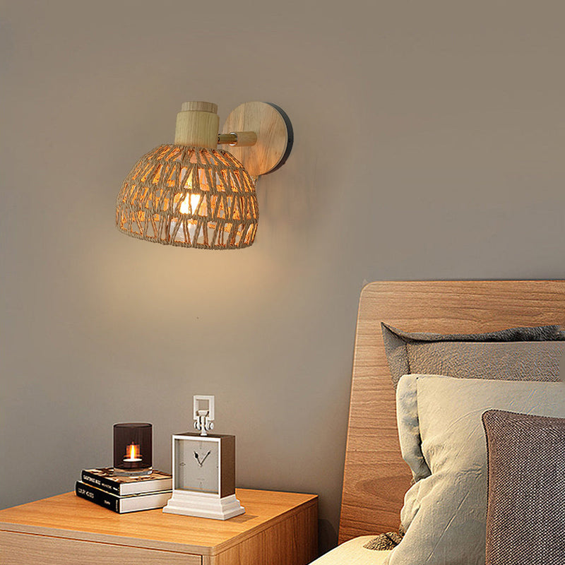 Traditionelle Bauernhaus Papier Rattan Weben Aushöhlen Kuppel 1-Licht Wand Leuchte Lampe Für Schlafzimmer 