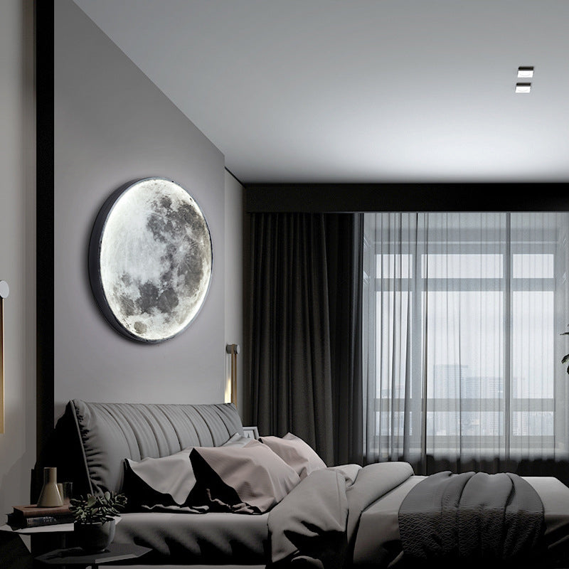 Contemporary Creative Round Moon Iron Acrylic LED Wall Sconce Lamp For Living Room