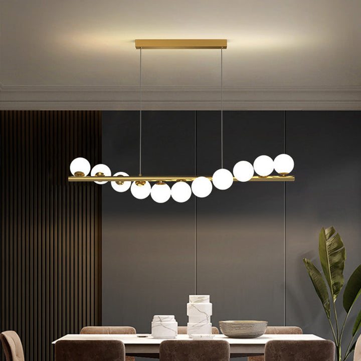 Contemporary Scandinavian Glass Magic Bean Long Strip 7/9/11-Light Island Light Chandelier For Dining Room