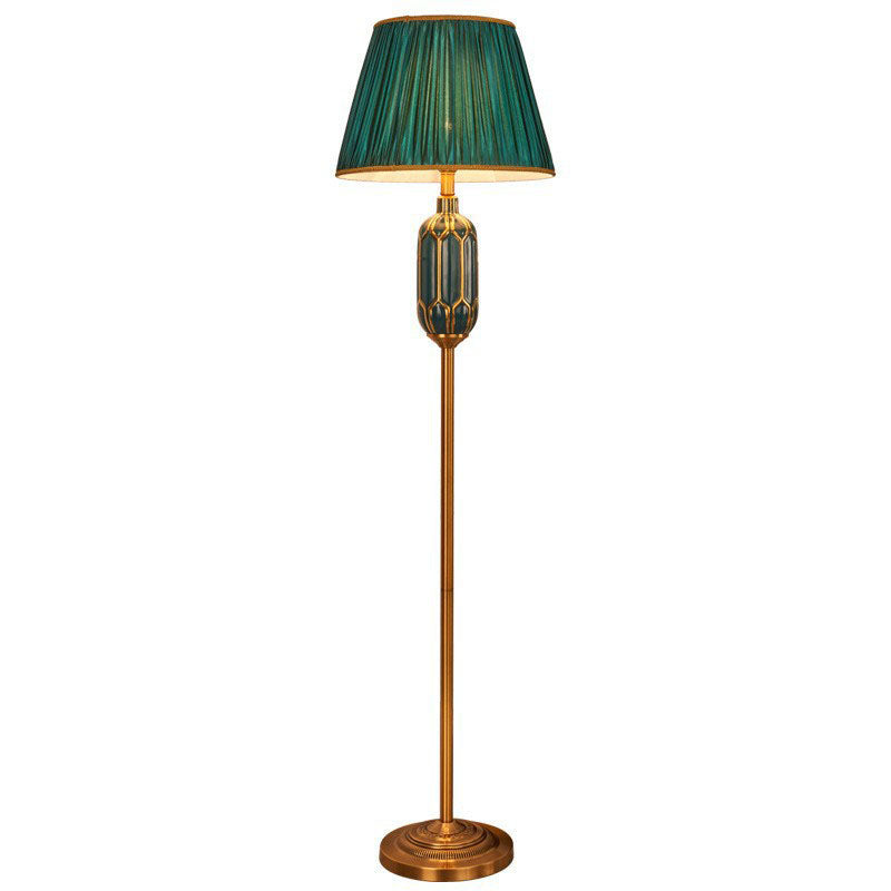 Vintage European Pleated Fabric Shade Ceramic Hardware Base 1-Light Standing Floor Lamp