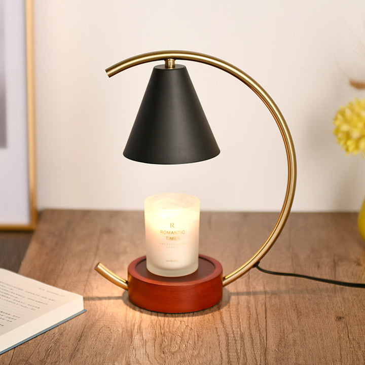 Lámpara de Mesa con Base de Madera y Herrajes Cónicos de Simplicidad Contemporánea de 1 Luz con Cera Derretida para Dormitorio 
