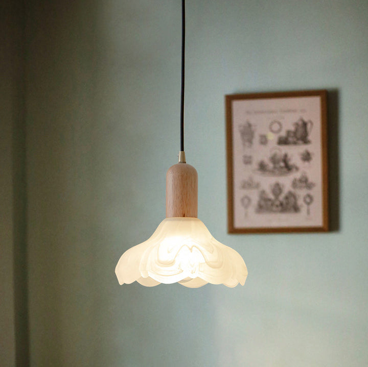 Suspension lumineuse à 1 ampoule en bois massif et verre avec cylindre traditionnel japonais pour salon 