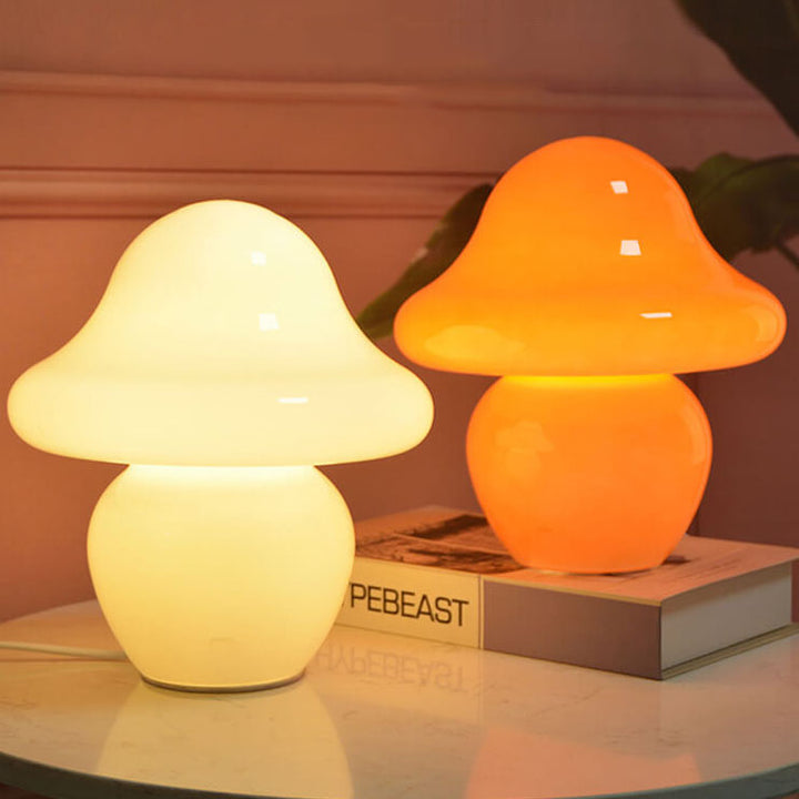 Lampe de Table à 1 Lumière en Verre Rayé Champignon Décoratif Moderne 