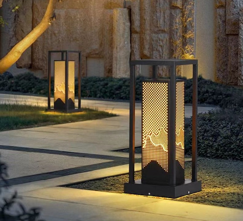 الإضاءة الخارجية للحديقة بتصميم أسطوانة من الدولوميت والفولاذ المقاوم للصدأ المقاوم للماء بالطاقة الشمسية الصينية التقليدية مع إضاءة LED على شكل قرص العسل 