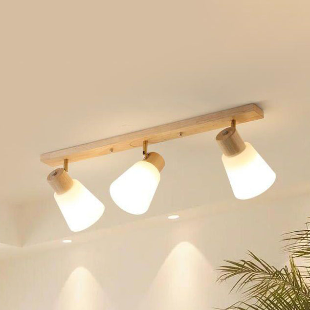Traditional Vintage Rubberwood Glass Trumpet Shade 1/2/3/4-Light Semi-Flush Mount Ceiling Light For Living Room