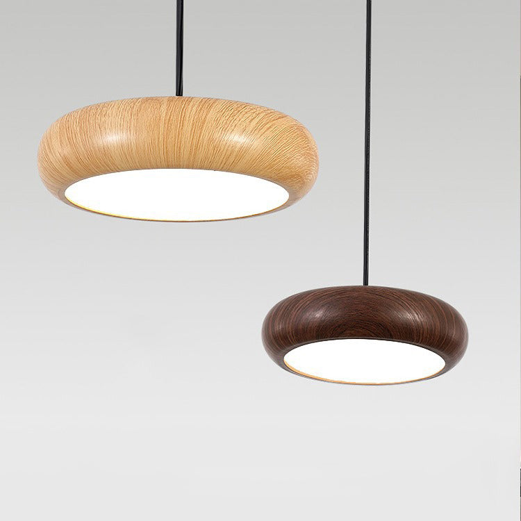 Moderne minimalistische runde Eisen Wasser gedreht Holzmaserung Acryl LED Pendelleuchte für Wohnzimmer 