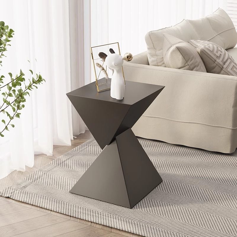 Modern Minimalist Square Funnel Carbon Steel End Table For Living Room