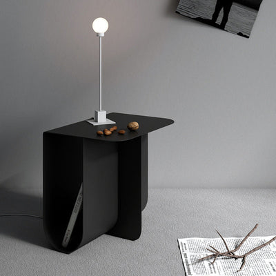 Mesa Auxiliar Moderna Minimalista Redonda Rectangular en Forma de T de Hierro y Acero Inoxidable con 1 Almacenamiento para Dormitorio 