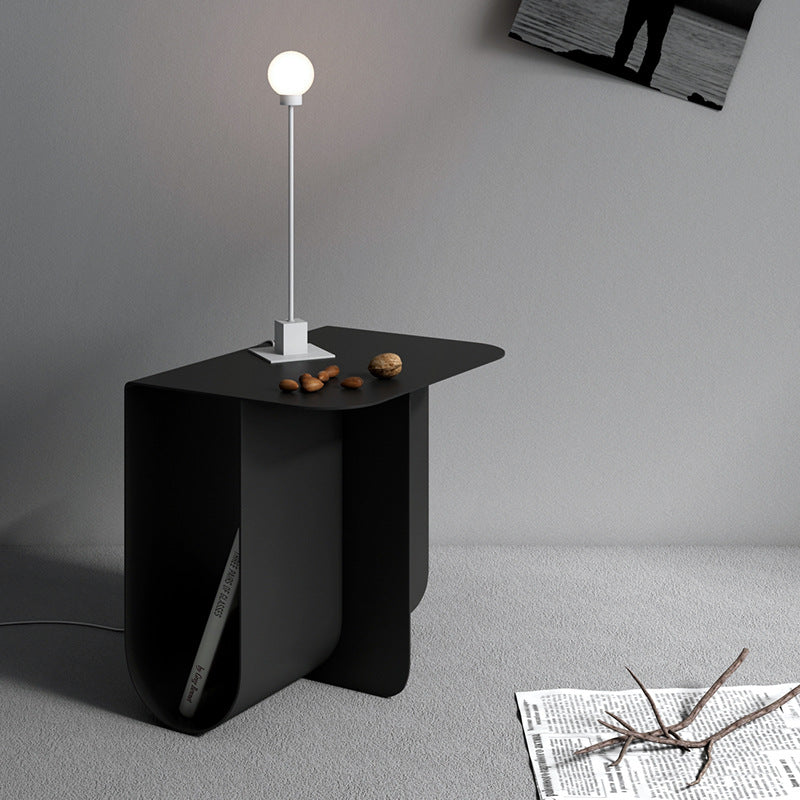 Mesa Auxiliar Moderna Minimalista Redonda Rectangular en Forma de T de Hierro y Acero Inoxidable con 1 Almacenamiento para Dormitorio 
