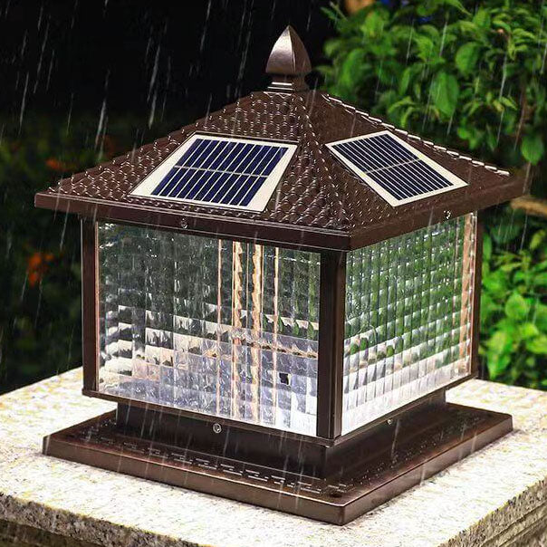 Moderne rétro carré en aluminium moulé sous pression verre solaire extérieur jardin paysage colonne tête lumière 