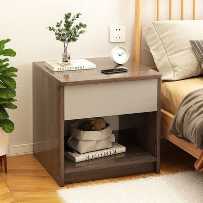 Table de chevet moderne en panneau de densité à dessus carré avec 1 tiroir pour chambre à coucher 