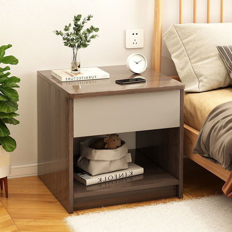 Table de chevet moderne en panneau de densité à dessus carré avec 1 tiroir pour chambre à coucher 