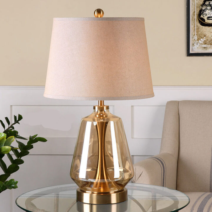 Modern Minimalist Vase Base Glass Fabric 1-Light Table Lamp