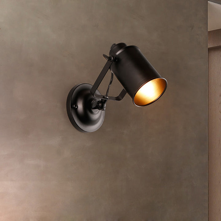 Contemporary Industrial Iron Cylinder 1-Light Spotlight Wall Sconce Lamp For Entertainment Room