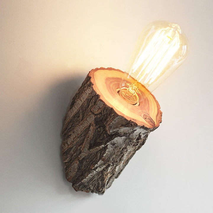 Traditionelle rustikale 1-flammige Wandleuchte aus Ulmenholz im Truhen-Design für das Wohnzimmer 