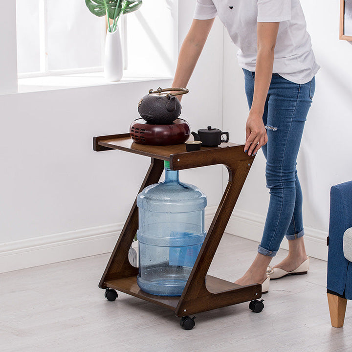 Traditional Vintage Z-Shaped Wood Removable End Table 2-Tier Universal Wheel For Living Room