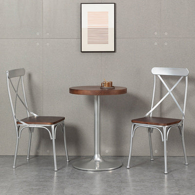 Ensemble de chaises et table de salle à manger en cuir industriel contemporain, bois, fer, avec dossier en forme de X pour salle à manger 