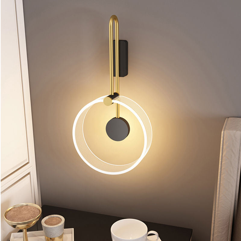 Lámpara de Aplique de Pared LED con Anillo Redondo de Hierro Acrílico Moderno Minimalista para la Mesita de Noche 