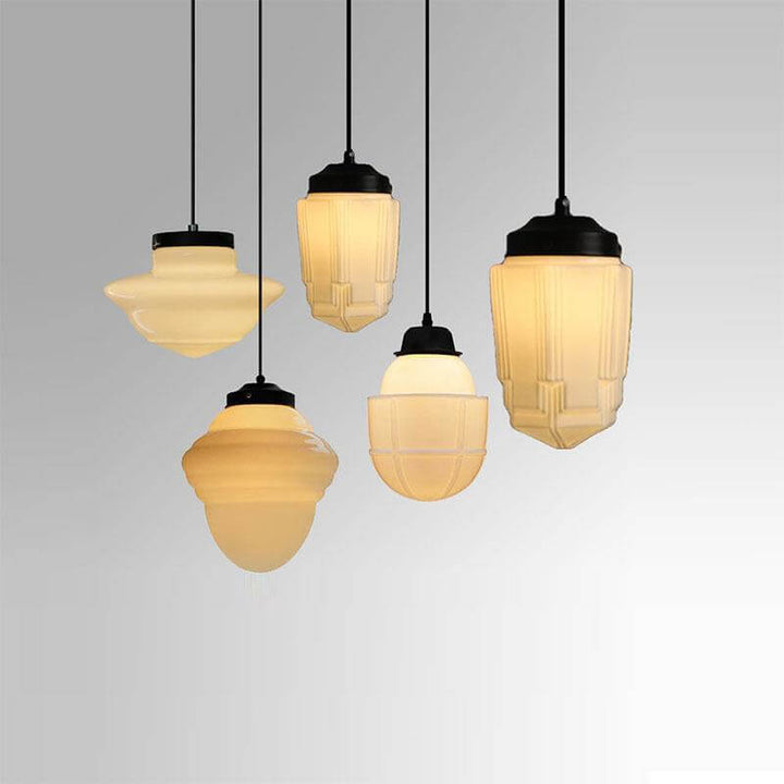 Traditional European White Hardware Glass Geometric Jar 1-Light Pendant Light For Living Room