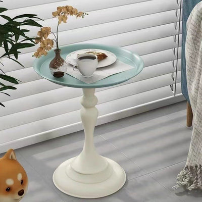 Mesa Auxiliar de Hierro Escandinava Contemporánea Redonda de 1 Pierna para Sala de Estar 