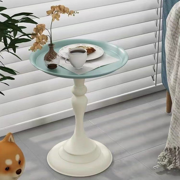 Mesa Auxiliar de Hierro Escandinava Contemporánea Redonda de 1 Pierna para Sala de Estar 