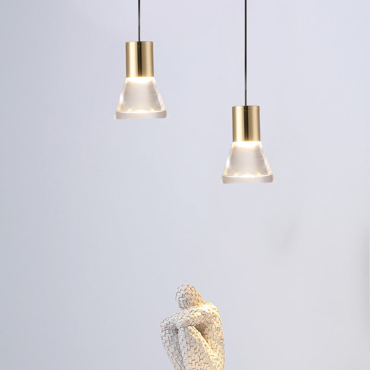 Lustre Suspendu LED Semi-Conique en Acrylique et Cuivre Complet Nordique Contemporain pour Chambre 