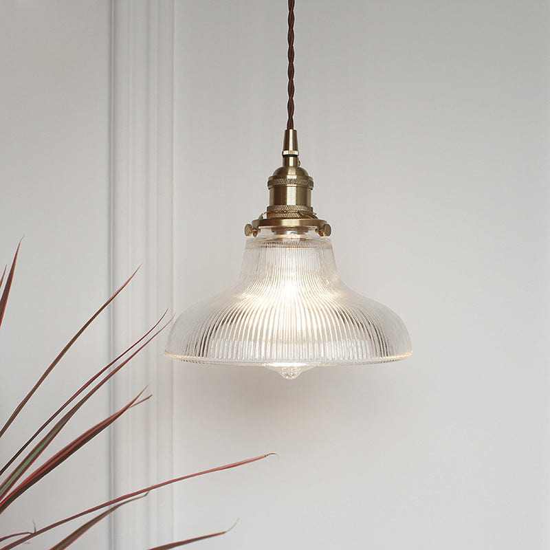 Traditional Vintage Textured Glass Copper Round Pot 1-Light Pendant Light For Dining Room