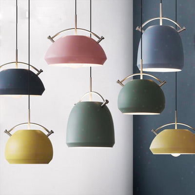 Lámpara colgante de 1 luz redonda de aleación de aluminio nórdica Macaron 
