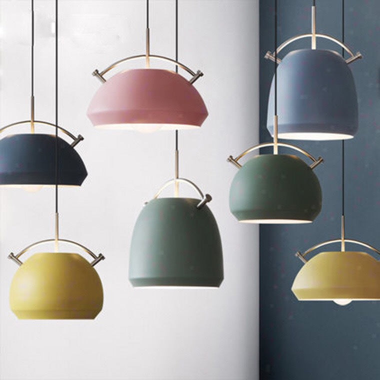 Lámpara colgante de 1 luz redonda de aleación de aluminio nórdica Macaron 