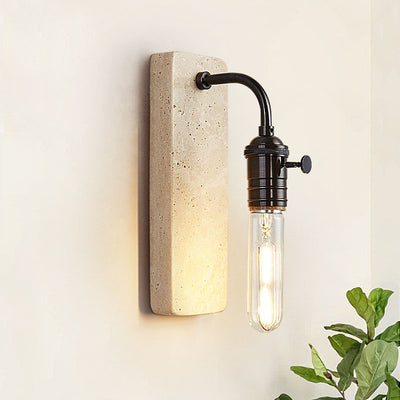 Lámpara de aplique de pared redonda de 1 luz de latón travertino retro contemporáneo para dormitorio 