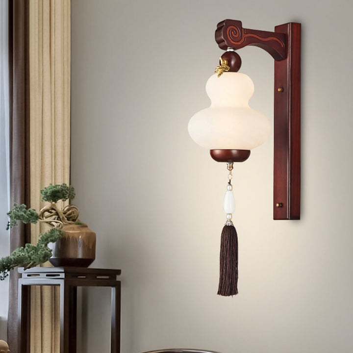 Moderne chinesische Eiche Element Kürbisform LED Wandleuchte 