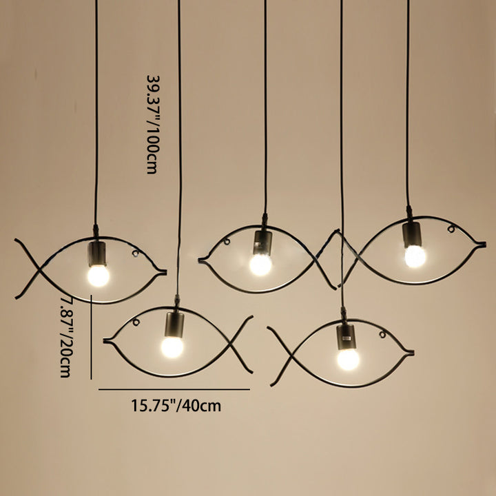 Contemporary Industrial Iron Fish 1-Light Pendant Light For Dining Room