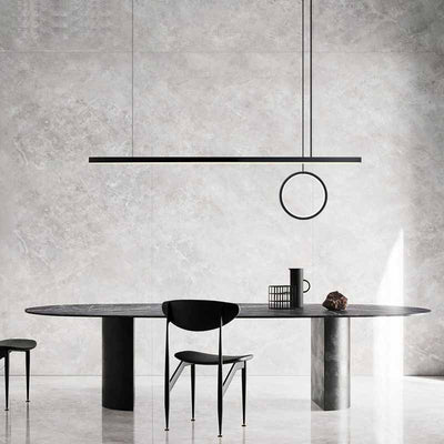 ثريا LED حديثة بتصميم دائري شريطي من النحاس والأكريليك لغرفة الطعام 