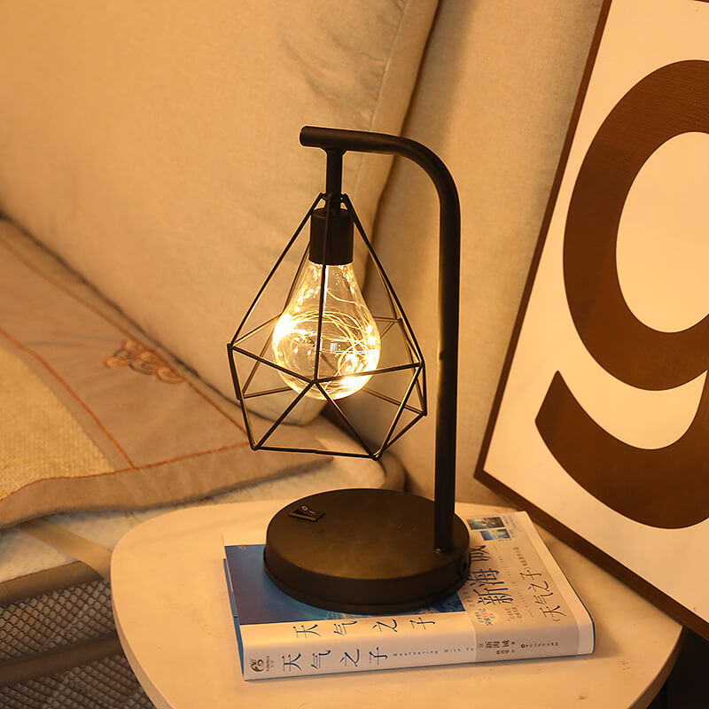 Lámpara de Mesa de 1 Luz USB de Batería de Hierro con Diamante Decorativo Moderno 