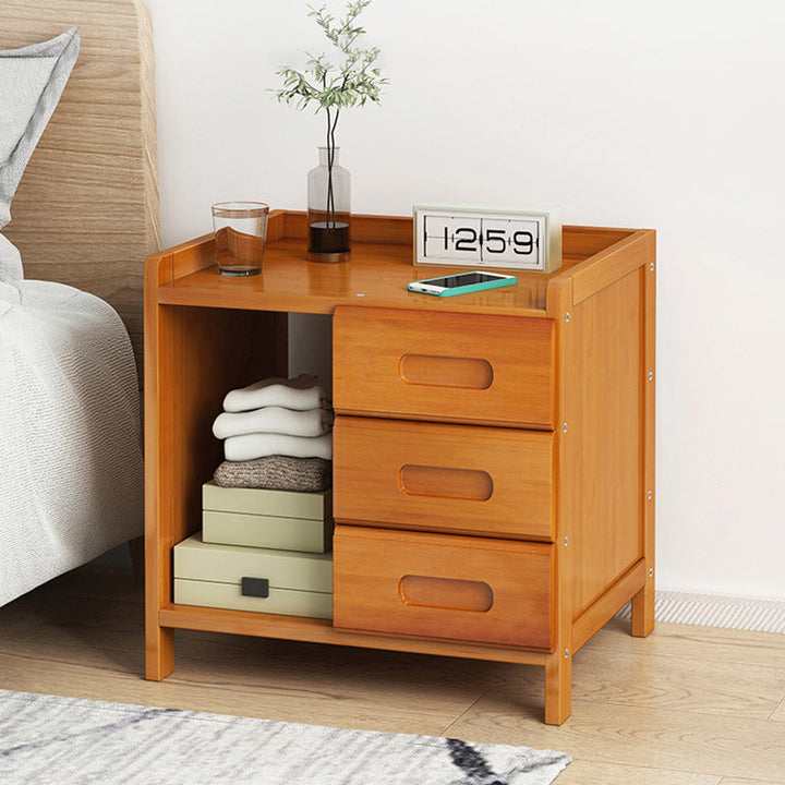 Moderner minimalistischer rechteckiger Desktop-Bambus-Nachttisch mit 1/2 Schubladen für das Schlafzimmer 