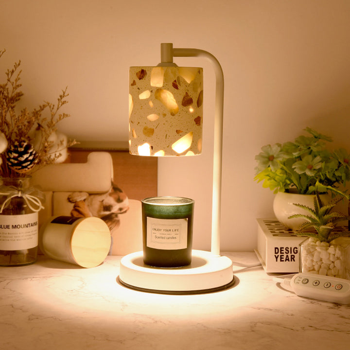 Lámpara de mesa de cera derretida de aromaterapia de 1 luz de piedra de hierro con base de disco cilíndrico minimalista moderno para dormitorio 