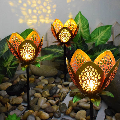 Solar Wrought-Iron Hollow Petals LED Outdoor Ground Insert Landscape Light