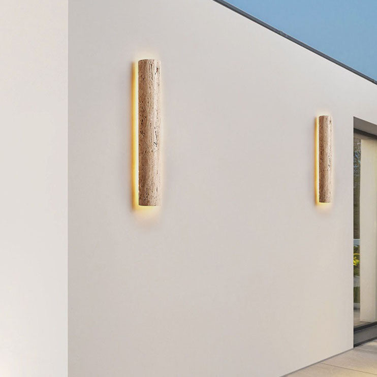 Applique Murale LED Longue Jaune en Travertin Étanche Minimaliste Moderne pour Patio Extérieur 
