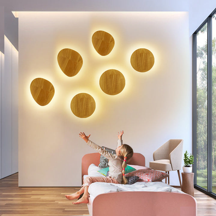 Lámpara de pared LED de madera ovalada irregular redonda minimalista moderna para sala de estar 