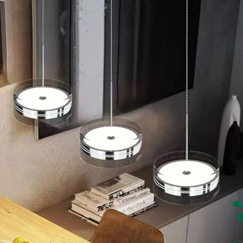 Moderno Minimalista Acero Inoxidable Vidrio Redondo 1/3 Luz Isla Lámpara Araña Para Comedor 