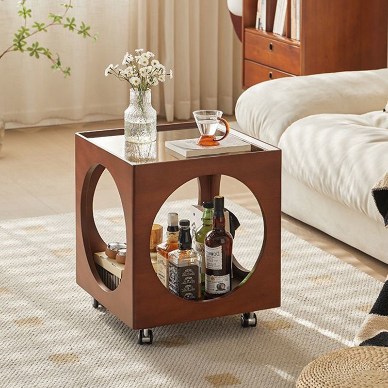Zeitgenössischer nordischer quadratischer Holzcouchtisch 2-stufig für das Wohnzimmer 