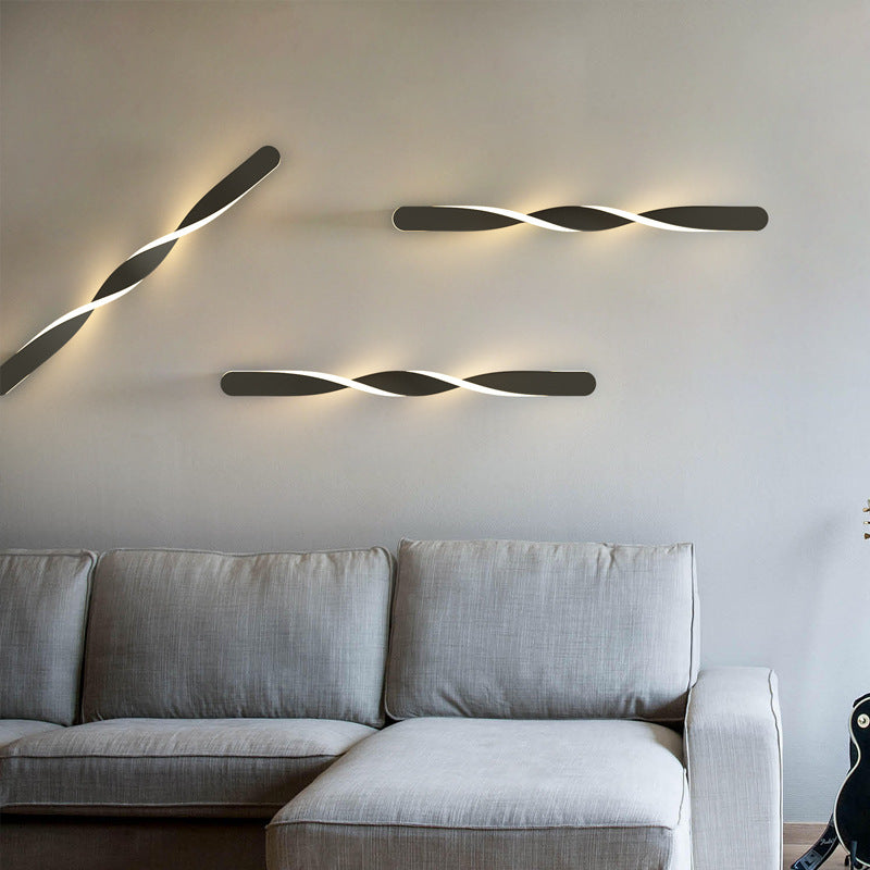 Moderne minimalistische lange ovale Spiral-Aluminium-Silikon-LED-Wandleuchte für das Wohnzimmer 