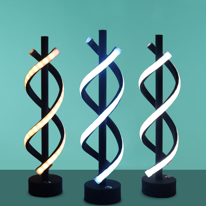 Lampe de table à LED en bandes de fer en spirale double nordique contemporaine pour chambre à coucher 